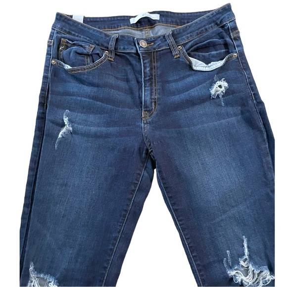 Kancan Distressed Skinny Jeans Dark Blue Size 9/11 - Picture 4 of 9